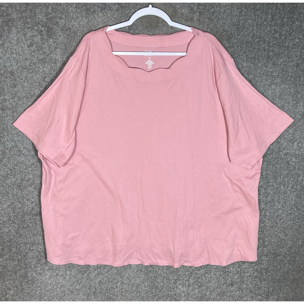 Croft & Barrow Top Womens Size 5X Pink Cotton Short Sleeve Scalloped Neckline